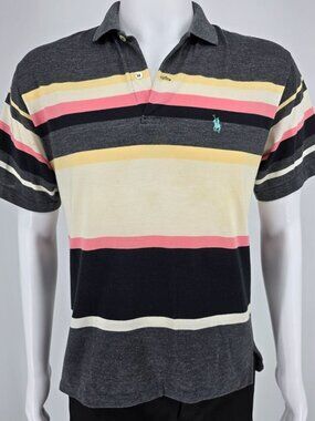Vintage 1990s Knights of the Round Table Striped Rayon Blend Polo Shirt (M/L)